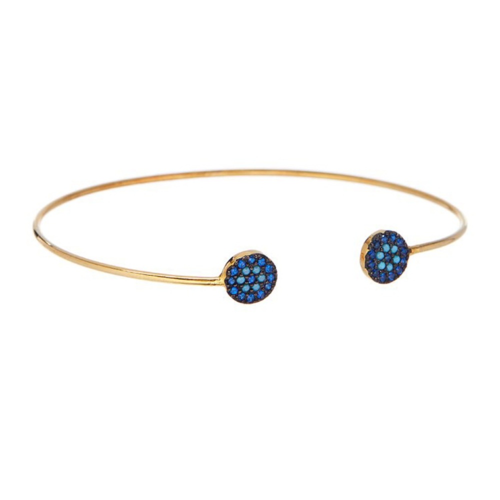 Dainty Italian Gold Sterling Teal Bangle Bracelet - Picture 7 of 8